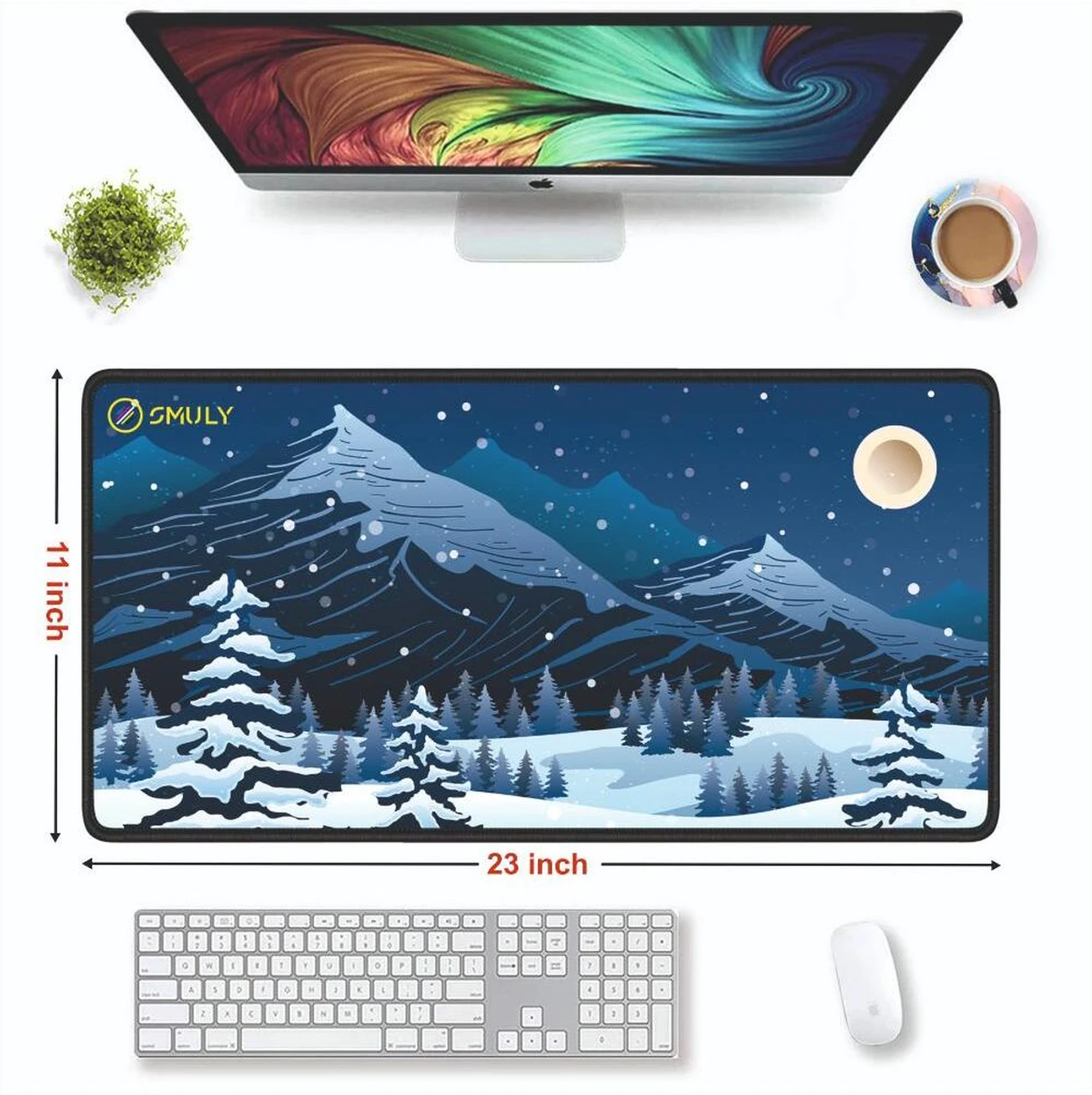 Snowy Mountain Scene Large Desk Mat, Desk Pad, Mouse Pad