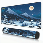 Snowy Mountain Scene Large Desk Mat, Desk Pad, Mouse Pad