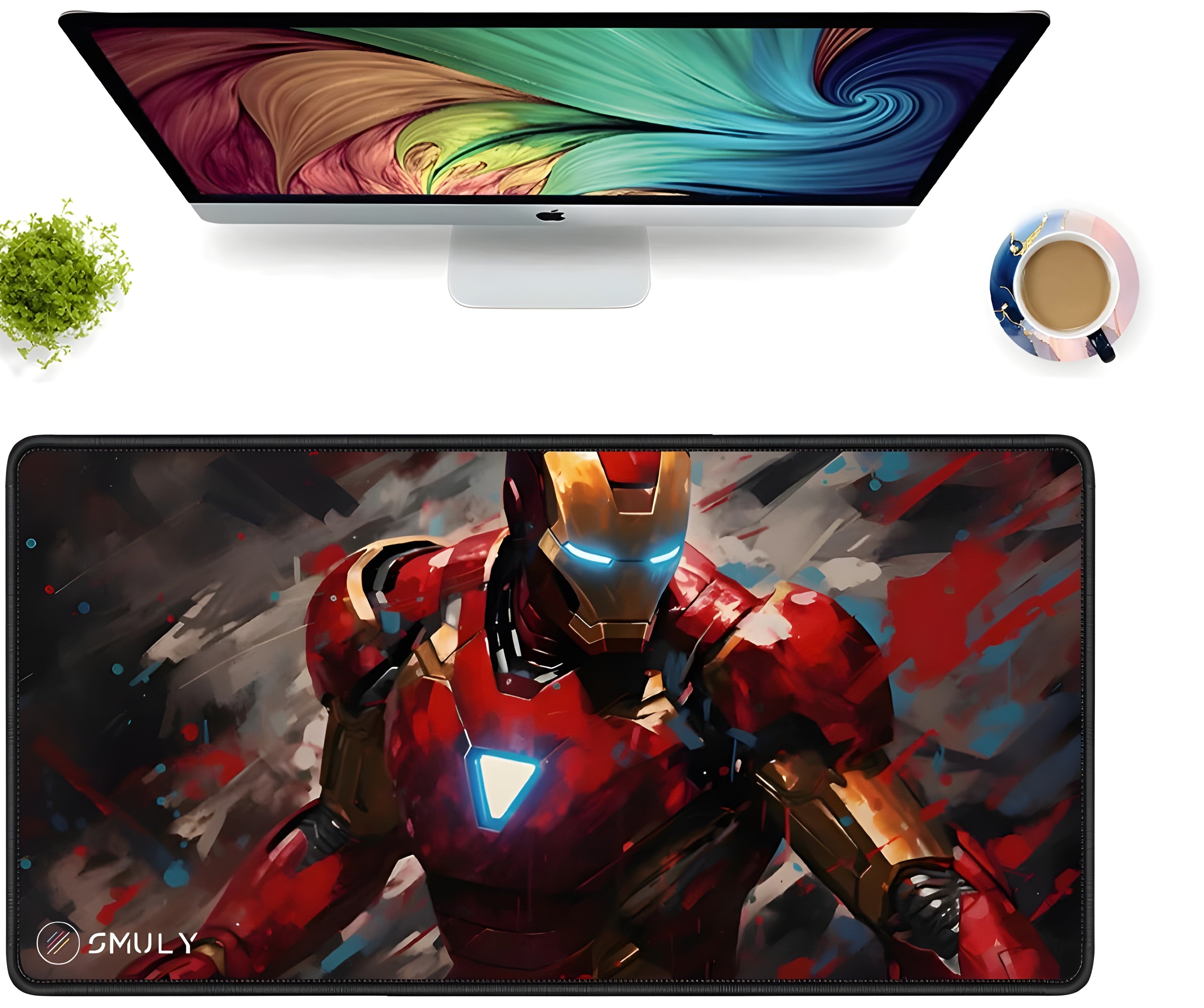 Futuristic Armored Hero Large Desk Mat, Desk Pad, Mouse Pad